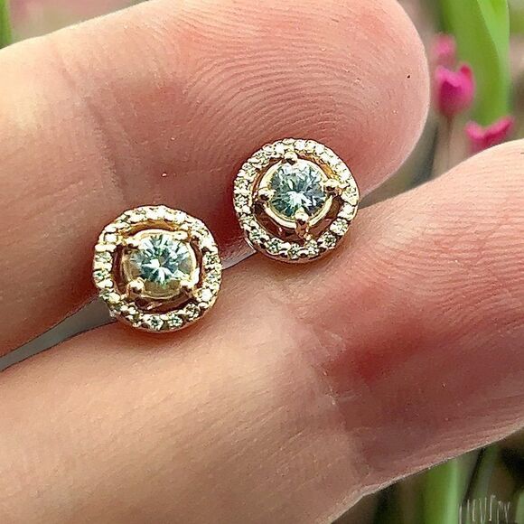 Natural White Sapphire Diamond Stud Earrings 14k Gold 0.97 TCW Certified 216092 - Picture 5 of 15